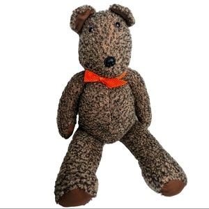 Vintage Handmade Teddy Bear | 30" Tall Curly Heather Brown Plush with Bow